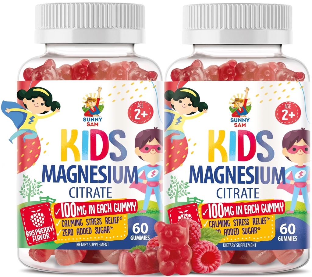 Magnesium Gummies for Kids &amp; Adults - 100mg - Calm Magnesium Chews - Magnesium Citrate Chewable Suplemento para Mood &amp; Muscle Support - 2Pack