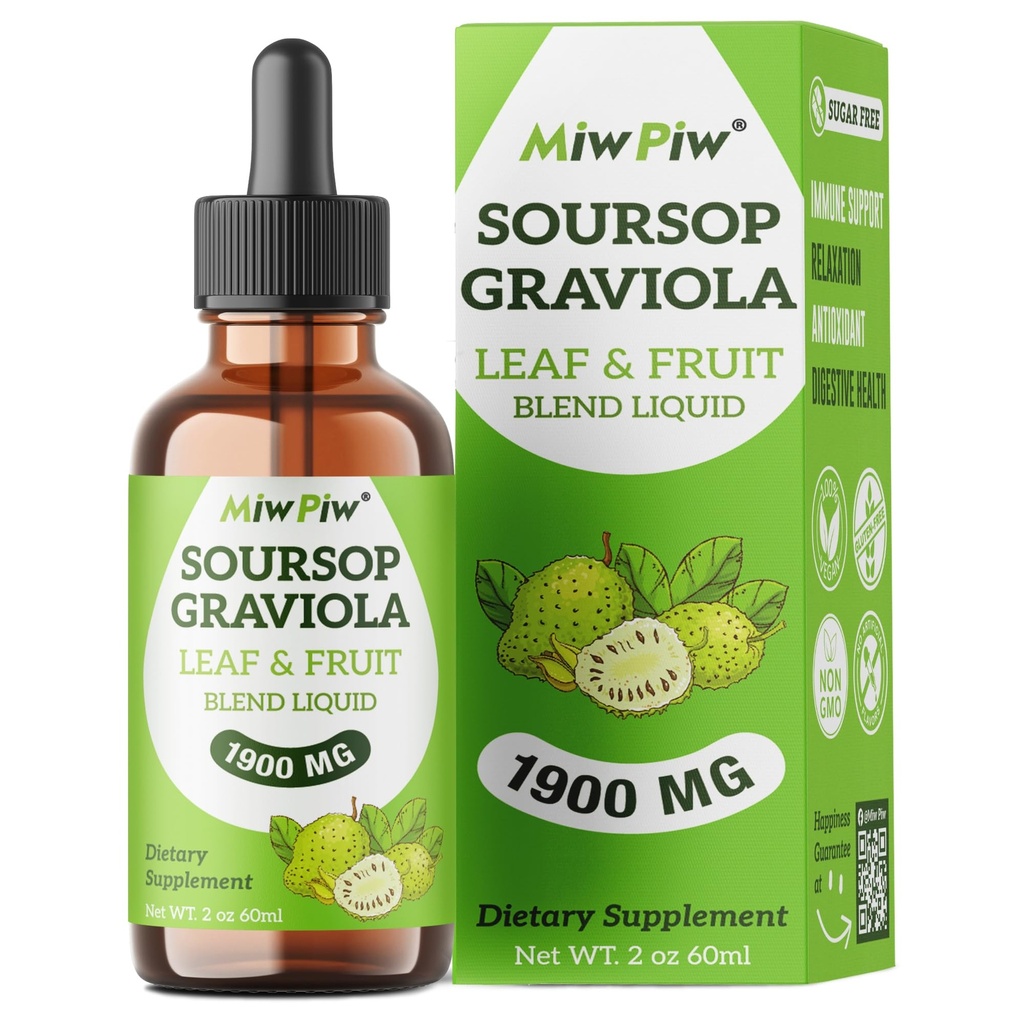 Soursop Graviola Leaf Extract Liquid Drop for Cell Support & Regeneration, Immune Boost, Sleep and Relax, Sugar Free, Natural Flavor, Herbal Goodness, 98% Absorption, Soursop Bitter Liquid