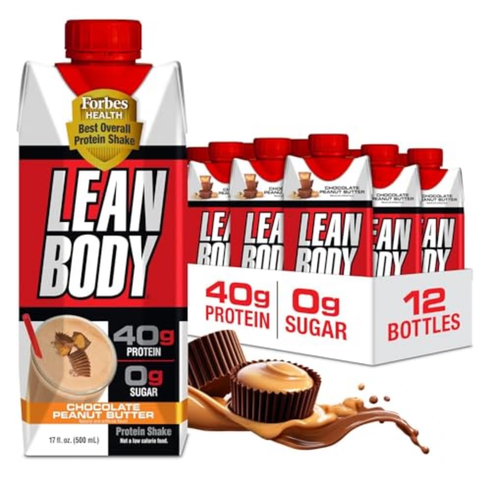Lean Body Ready-to-Drink Protein Shake, 40g Protein, Whey Blend, 0 Sugar, Gluten Free, 22 Vitaminas &amp; Minerals, (Reciclable Carton & Lid - Pack of 12) LABRADA (Chocolate Peanut Butter)
