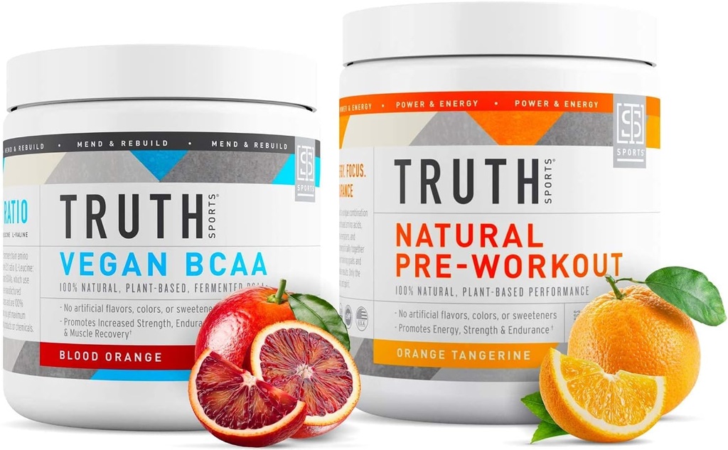 Verdad Nutrición Natural Athlete Workout Stack - Preworkout Natural (Orange Tangerine) + Vegan BCAA (Blood Orange)