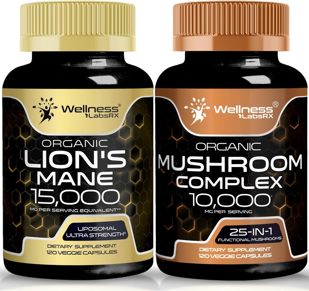 Leones Mane suplemento cápsulas y capas de baño