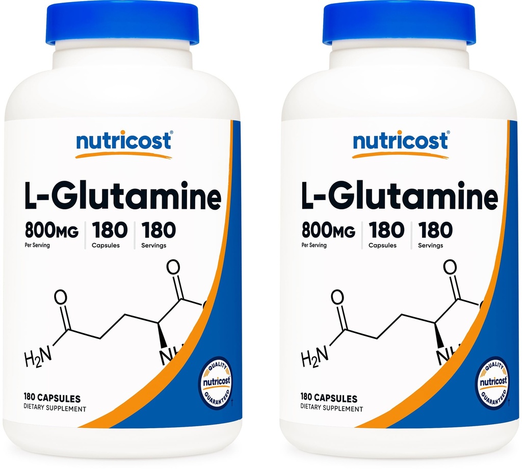 Nutricost L-Glutamine 800mg, 180 Capsules (2 Bottles)