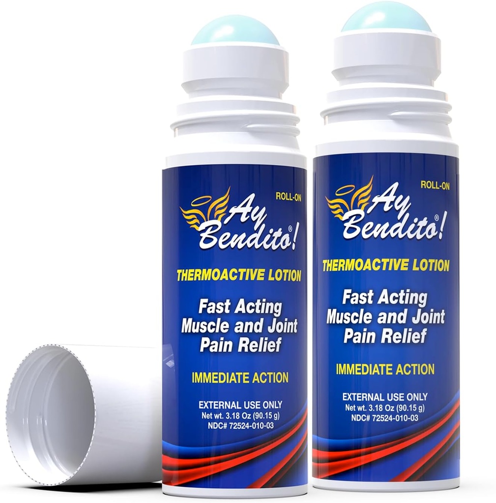 ¡Ay Bendito! Loción termoactiva para el alivio de dolor más rápido en las juntas y la función muscular - 3.18 oz Roll-on - Dos paquete