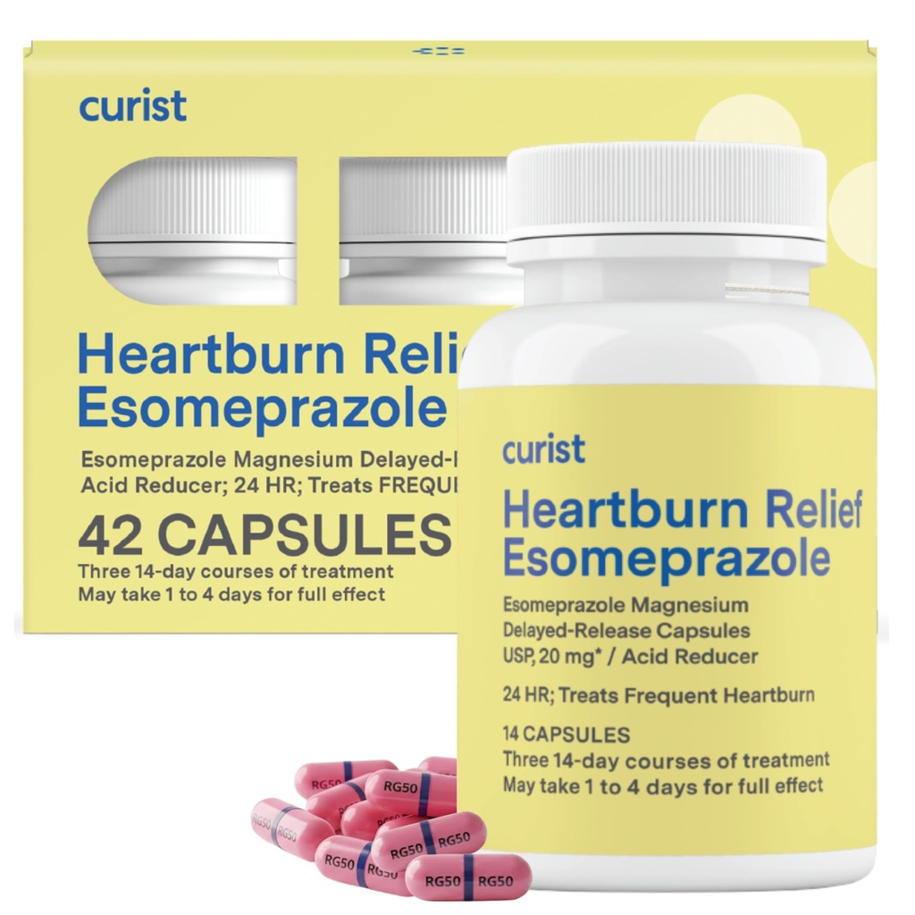 Curist Esomeprazole 20mg Capsules Delayed-Release - Acid Reflux Medicine for Heartburn Relief - 42 Conde Capsules - Acid Reflux Relief