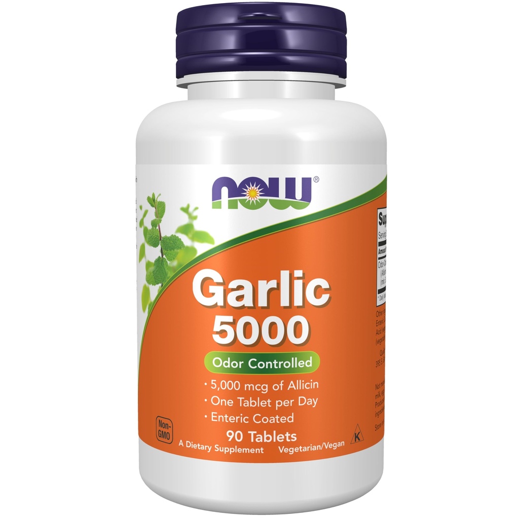 AHORA Alimentos Suplementos, Ajo 5.000 (Allium sativum), Enteric Coated, Odor Controlado, 90 Tablets