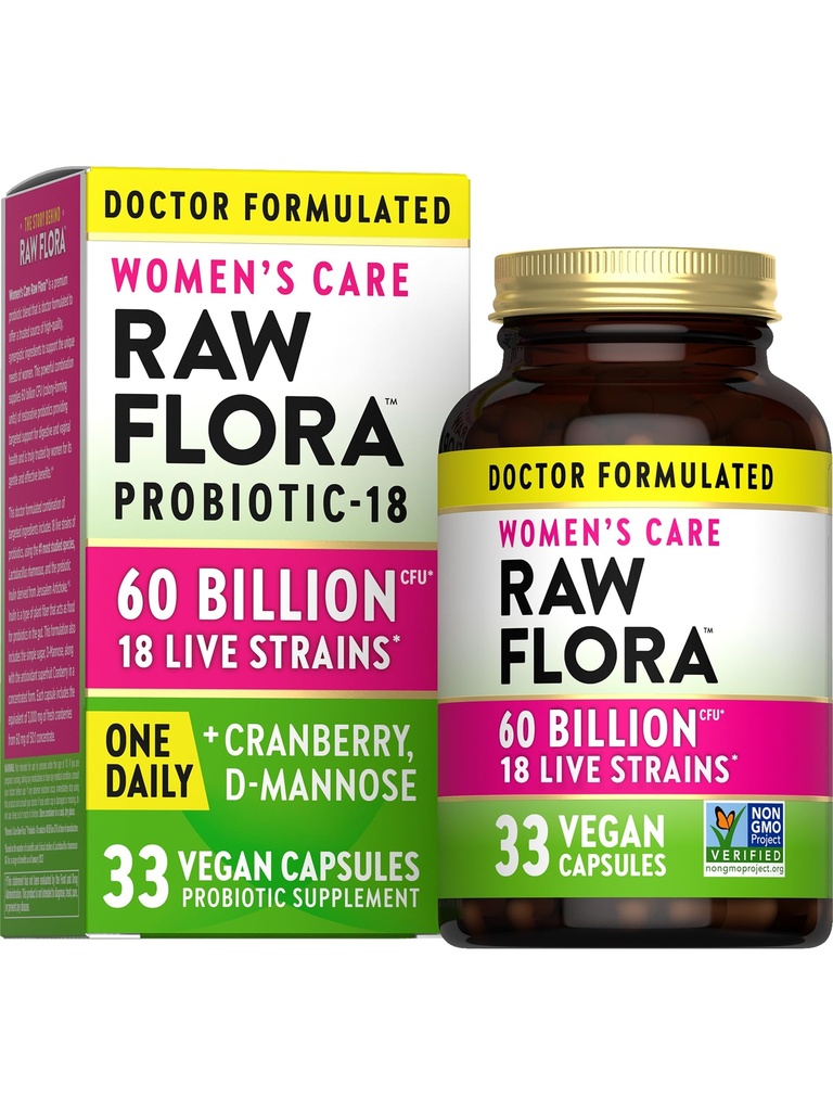 Probióticos de Mujeres de Flora cruda TEN Dr. Formulado 60 Billones CFU + Prebióticos TENIDO Digestivo, Vaginal &amp; Urinary Support ANTE 33 Capsules Vegan con Arándano &amp; D-Mannose
