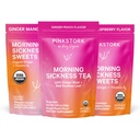 Pink Stork Morning Sickness Relief Kit – 3-Piece Bundle with Organic Ginger Peach Tea, B6 Sweets, Ginger Lozenges – Pregnancy Support, First Trimester Essentials, Gift for Pregnant Women