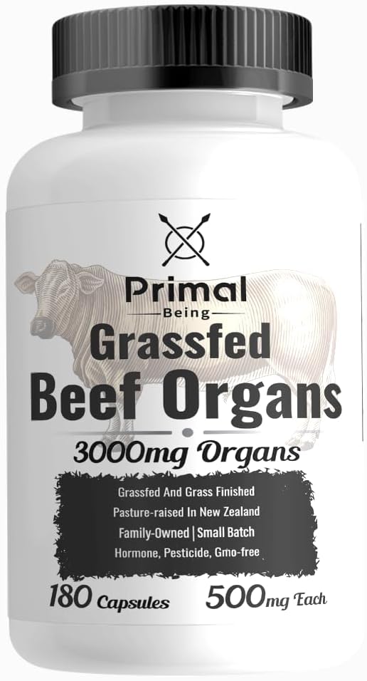 Complejo de órganos de carne de res primal - hígado, corazón, páncreas, bazo, " Apoyo a los riñones salud general " - 180 cápsulas, 3000 mg por servicio