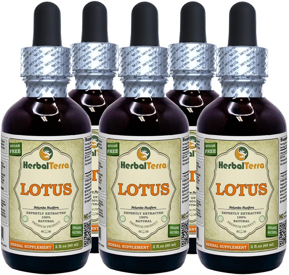 Lotus, Xi Xin (Nelumbo Nucifera) Dried Stem Liquid Extract (Marca: HerbalTerra, Proudly Made in USA) 5x2 oz