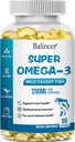 Omega 3 suplementos de aceite de pescado, 1280 mg Omega-3 ácidos grasos incluyendo EPA y DHA, suplementos de aceite de pescado de caca silvestre apoya el corazón, cerebro y ojo salud, 90 Softgels
