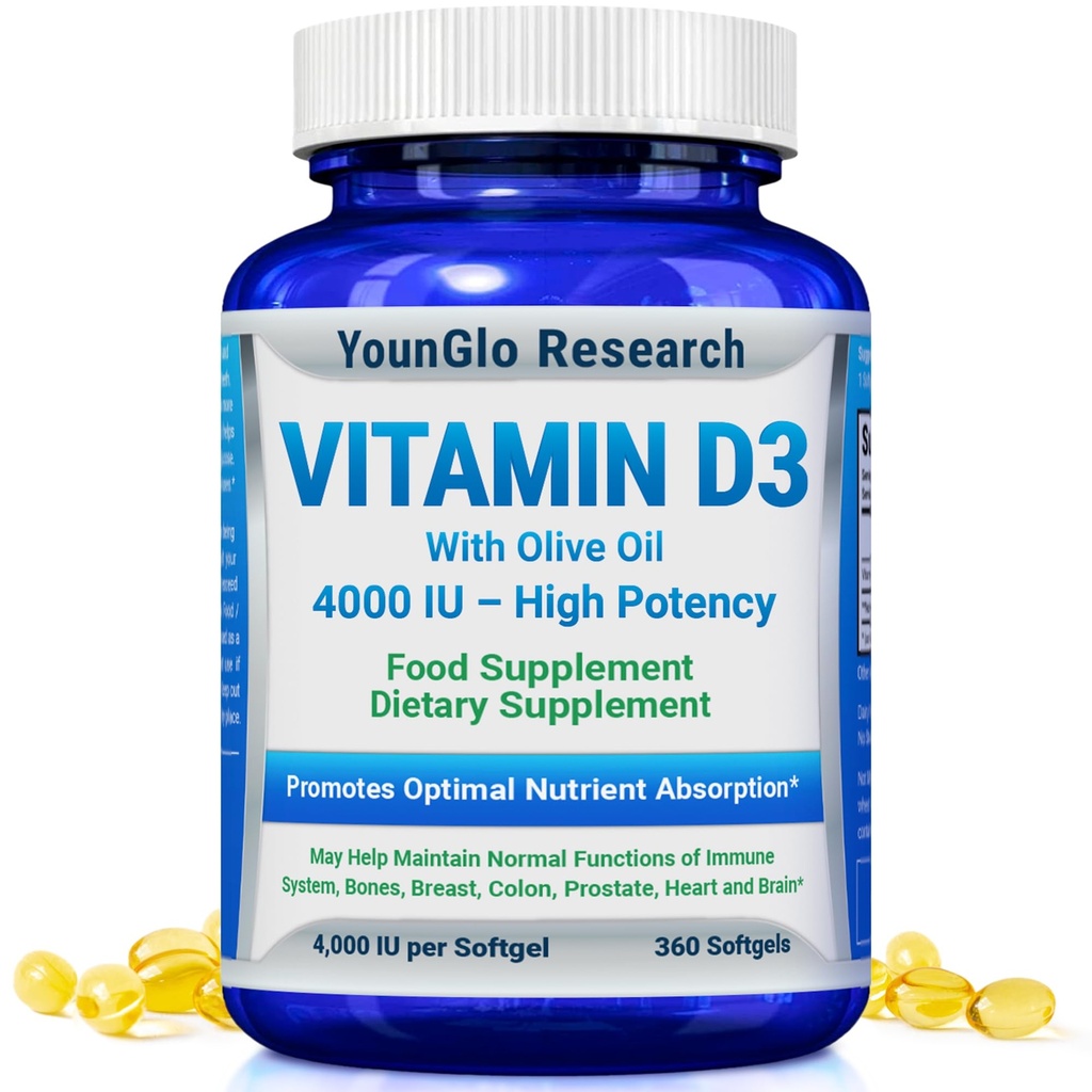 Vitamina D3 4000 UI Suplemento dietético para promover la función sana del hueso &amp; inmunológico, fácil de cambiar 360 Softgels