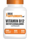 BulkSupplements.com Vitamina B12 Methylcobalamin Capsules - B12 Suplemento de vitamina, B12 200mcg, para el soporte energético - Gluten Gratis, 1 cápsula por servicio, 500 cápsulas (Pack of 1)