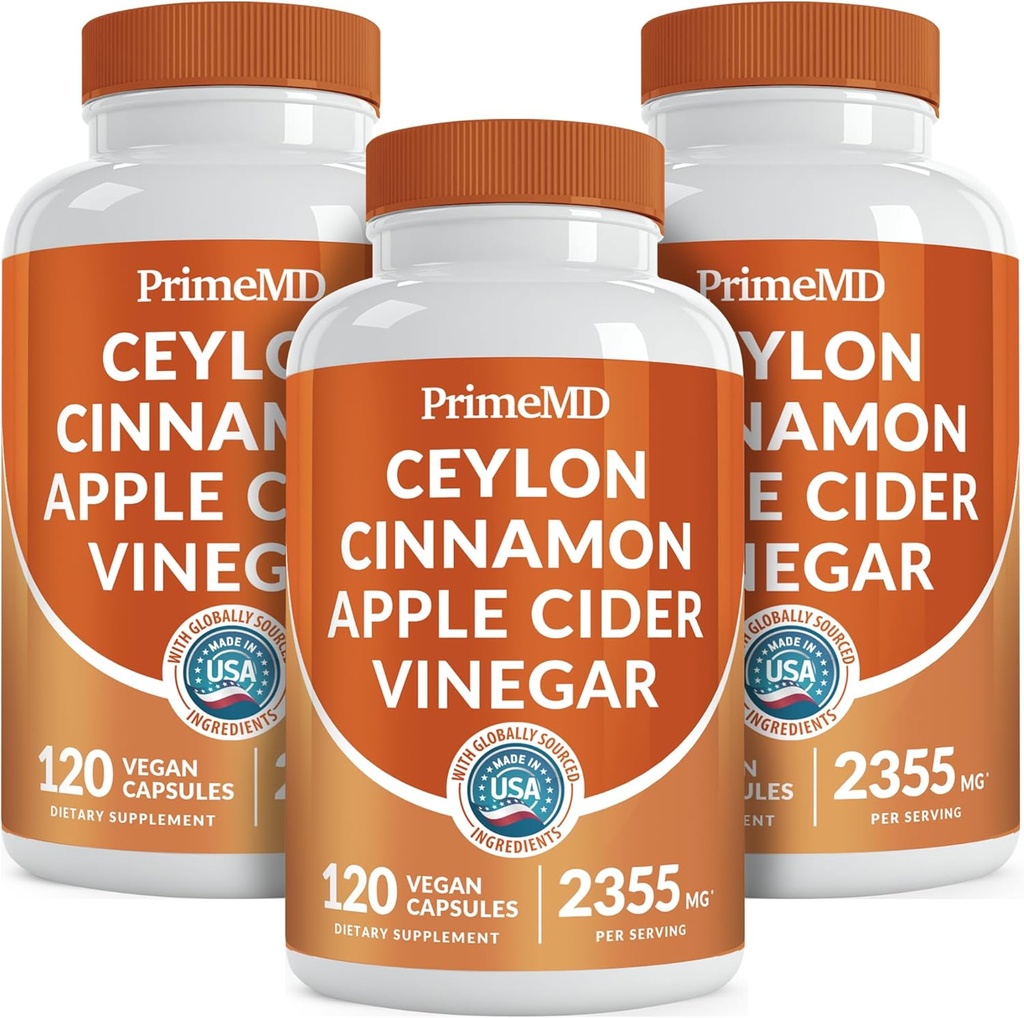 5-in-1 Ceylon Cinnamon Capsules 2355mg - Ceylon Cinnamon y Apple Cider Vinegar Capsules - Turmeric y Panax Ginseng Capsules - Suplementos de canela con Bioperina (120ct, Pack de 3)