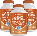 5-in-1 Ceylon Cinnamon Capsules 2355mg - Ceylon Cinnamon y Apple Cider Vinegar Capsules - Turmeric y Panax Ginseng Capsules - Suplementos de canela con Bioperina (120ct, Pack de 3)