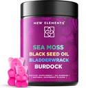 Orgánica Mos de Mar Gummies con Aceite de Semillas Negras, Fledderwrack & Burdock Root ← Irlandés Moss Suplemento 1000mg Silencio 4 en 1 Advanced Formula 4X Stronger ← Raspberry Flavor ← Vegan ← Non-GMO  Gluten-Free