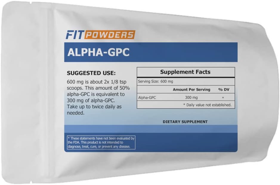 Alfa-GPC Powder 25 Gramos, no-GMO Alpha GPC Suplemento Polvo de Choline, Vegan, Tercera Parte Probada, Pre-Trabajo, Memoria y Focus, con Scoop