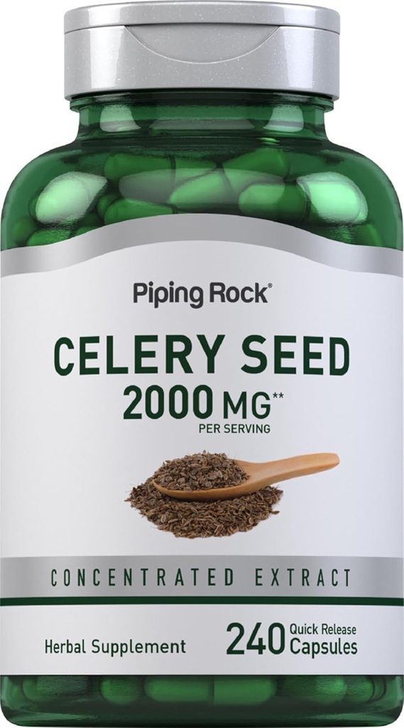 Piping Rock Celery Seed Extract Capsules Silencio 2000mg Silencio 240 Conde Silencio Concentrado Herbal Suplemento Silencio No GMO, Gluten Gratis