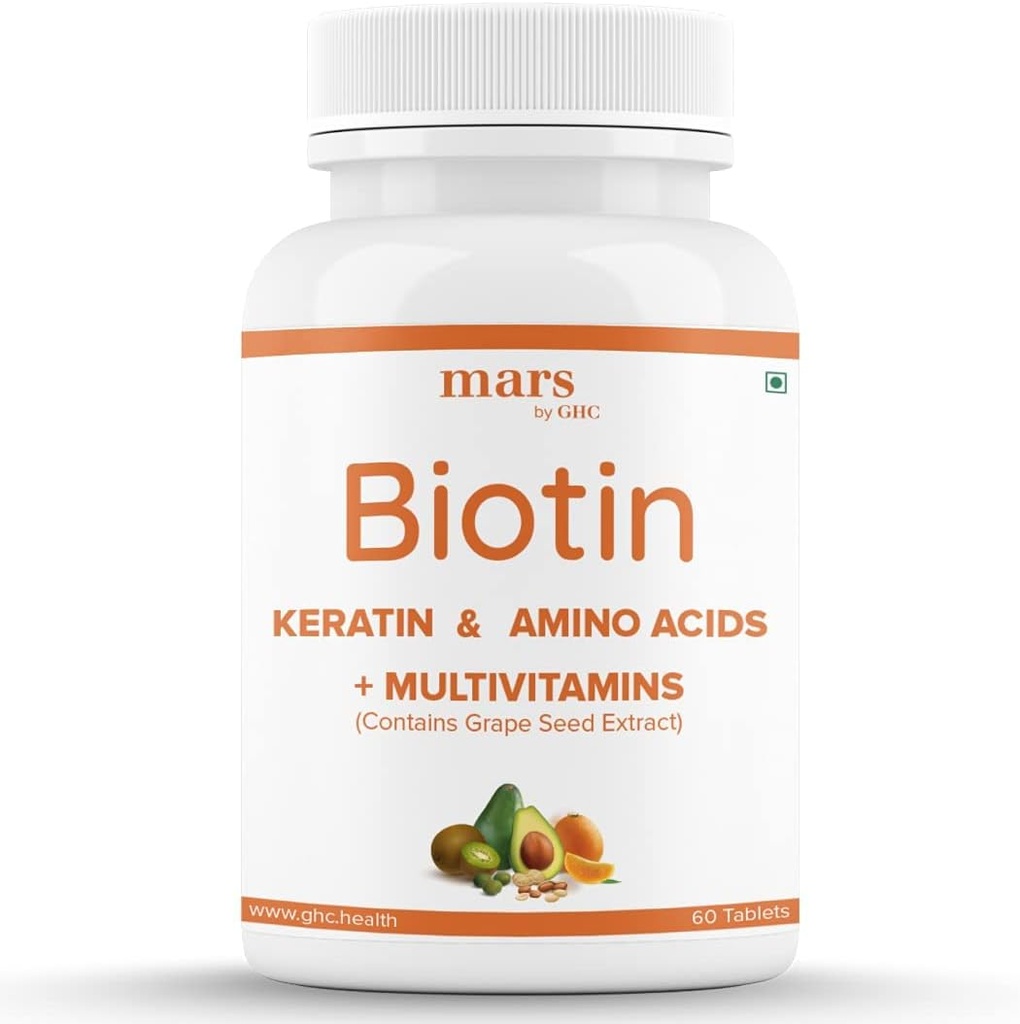 Biotina de barba, promueve el crecimiento de la barba más fuerte, alimentado con vitamina A, vitamina E, vitamina B7, Keratina " Aminoácidos voca 100% Vegan (60 Tabletas - Pack of 1)