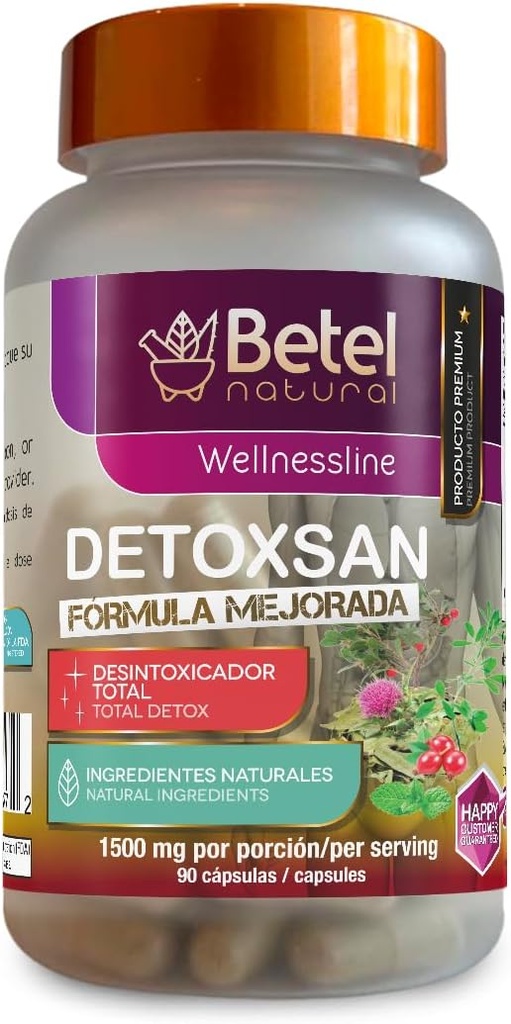 Betel Natural Detoxsan Capsules Total Detox Limpiador saludable y colon - 1500 mg por servicio