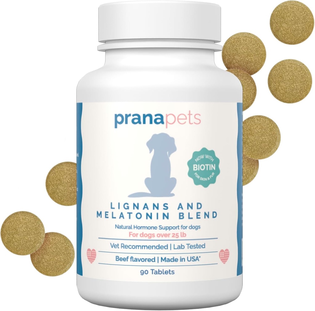 PranaPets Lignans & Melatonin with Biotin Blend Naturally Aids in Relieving Symptoms of Cushing’s in Dogs Más de 25 lb ← Promover el equilibrio saludable " Well-Being general