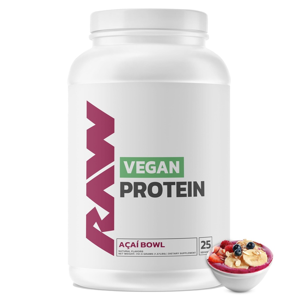 RAW Vegan Protein Powder, Acai Bowl - 20g de pólvora de proteína de base vegetal " Fortificada con vitaminas para el crecimiento muscular " recuperación - Bajo-Fat, bajo carbohidrato, naturalmente saboreado " .