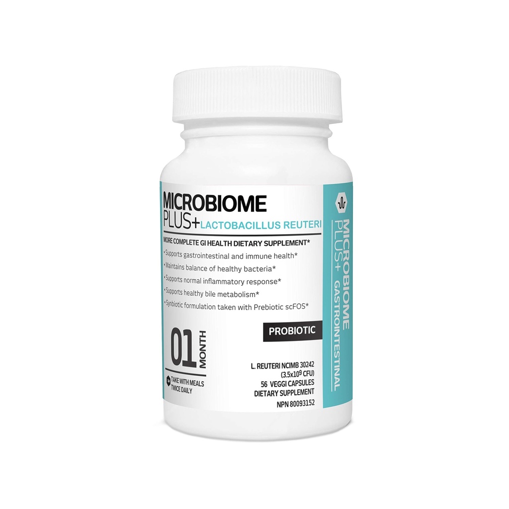Microbiome Plus Probióticos Gastrointestinales L Reuteri NCIMB 30242 GI Suplementos Digestivos Cápsula, Alergía Segura > Gratuito para Hombres y Mujeres (1 Mes de Suministro)