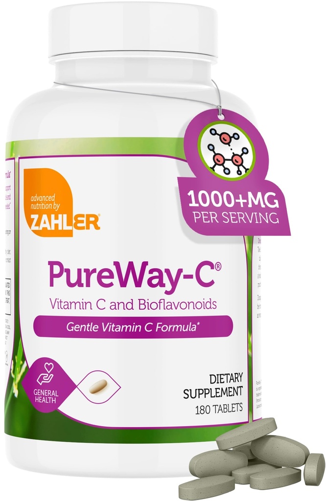 Zahler Vitamina C 1000mg Tablets with Bioflavonoids - High Potency VIT C 1000mg for Immune Support - Gentle on Stomach - Gluten Free Vitamin C 1000 mg Vitamina C Suplemento para Hombres (180 Conde)