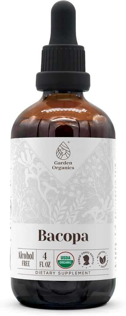Bacopa USDA Orgánica ← Extracto libre de alcohol, gotas herbales orgánicas, Suplemento, Relajación, efecto cognitivo positivo ← Tintura Hecho de Bacopa 100% orgánico (Bacopa Monnieri) Herb seco 4 oz