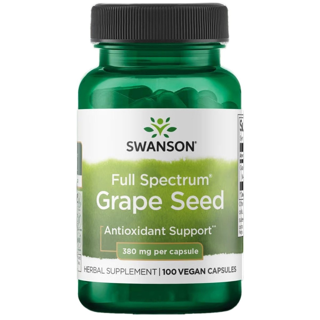 Swanson Grape Seed Heart Antioxidant Radicales sanos Presión arterial Soporte Polifenoles OPCS (Oligomeric Proanthocyanidins) Suplemento herbal 380 mg 100 cápsulas