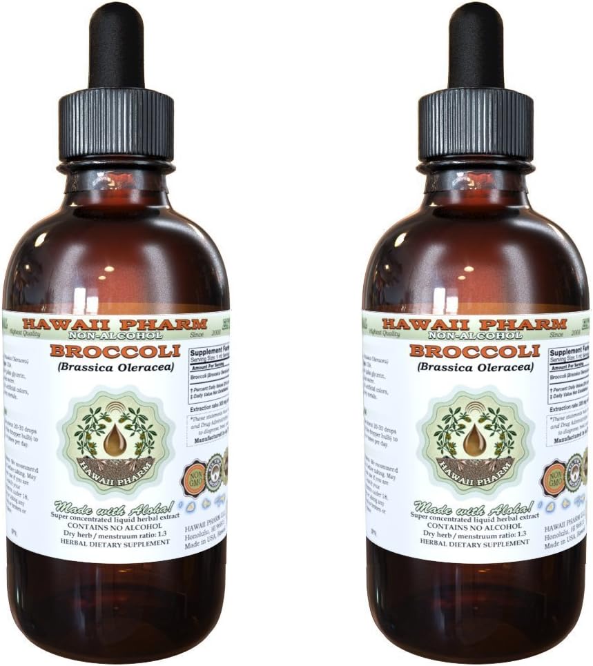 Hawaii Pharm Broccoli Alcohol-Free Liquid Extract, Organic Broccoli (Brassica Oleracea) Seed Glycerite Natural Herbal Supplement 2x4 oz