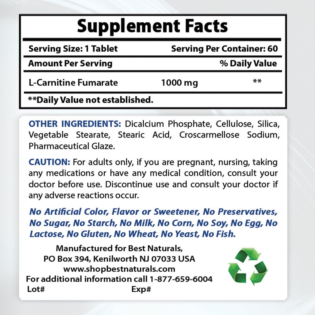 Best Naturals L-Carnitine 1000mg & L-Glutamine 1000mg