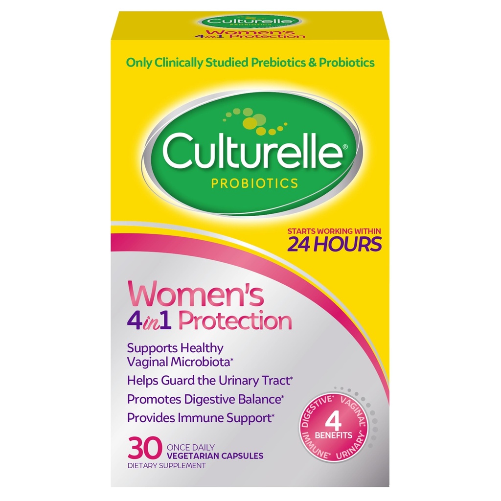 Probióticos de Culturelle para Mujeres con Prebióticos - 4-en-1 para Vaginal, Digestivo, Salud Urinaria &amp; Inmune - pH Balance, Bloating & Gas Relief - Daily Vegetarian Capsules, Non-GMO - 30 Conde