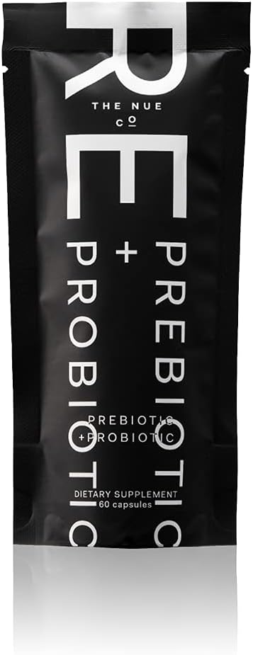 The Nue Co. PREBIOTIC + PROBIOTIC Supplement Refill, Supports Gut Health, Synbiotic and Spore Based, IBS Relief, Immunity, and Skin, Vegan, Gluten Free, 60 cápsulas