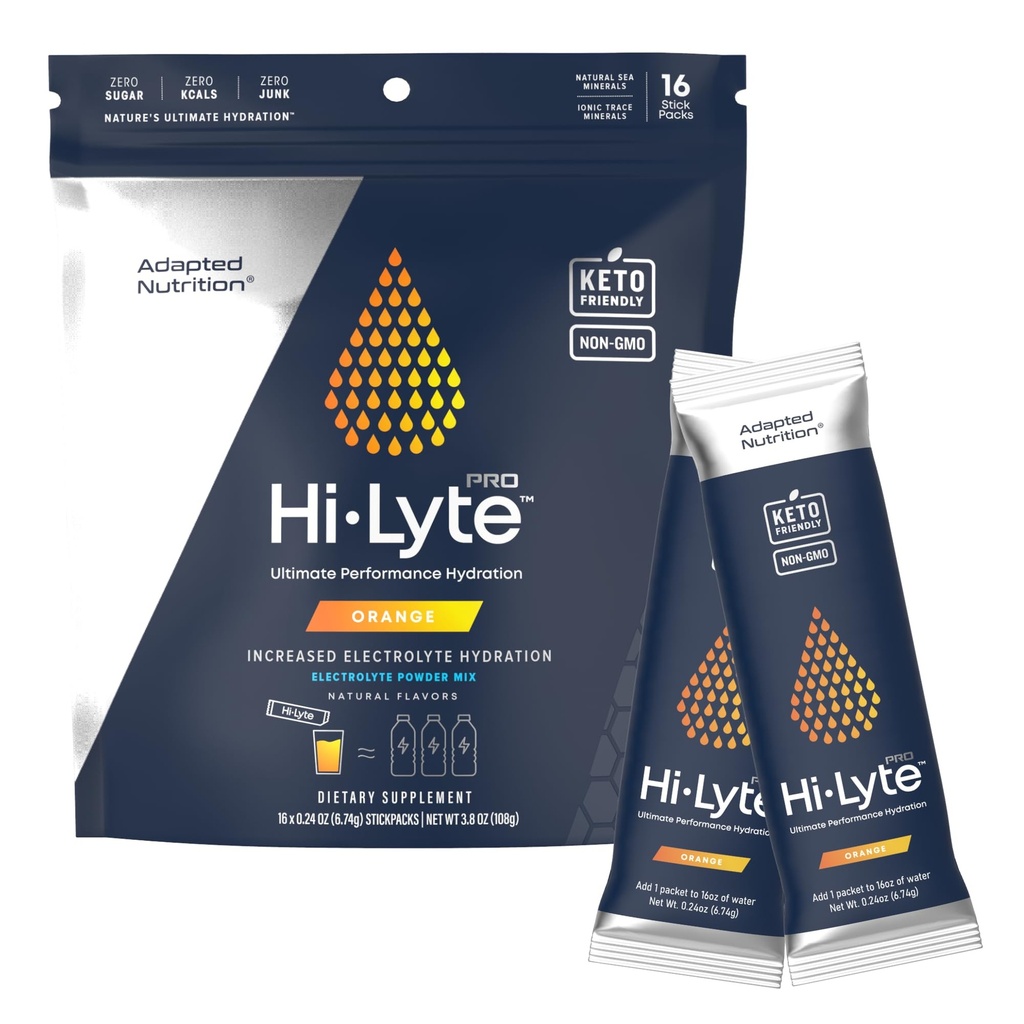 Paquetes de hidratación Hi-Lyte Pro - 16 Packets de Bebida Individual TEN Orange TENIDO Electrolyte Powder Flavored ANTE Sugar-Free, Zero Carb, Zero Calorie
