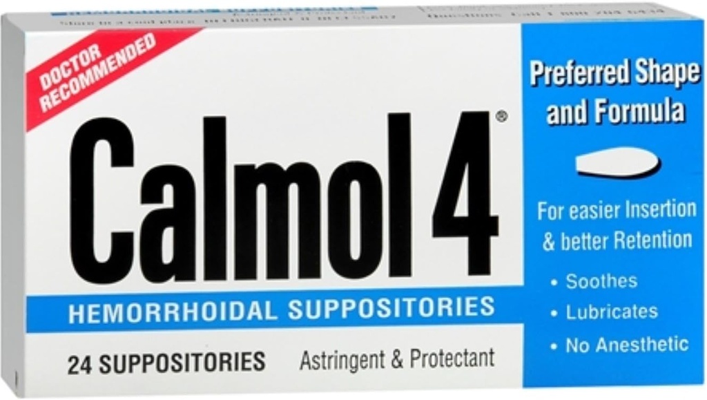 Calmol 4 Hemorrhoidal Suppositories 24 Cada uno (Pack of 3)