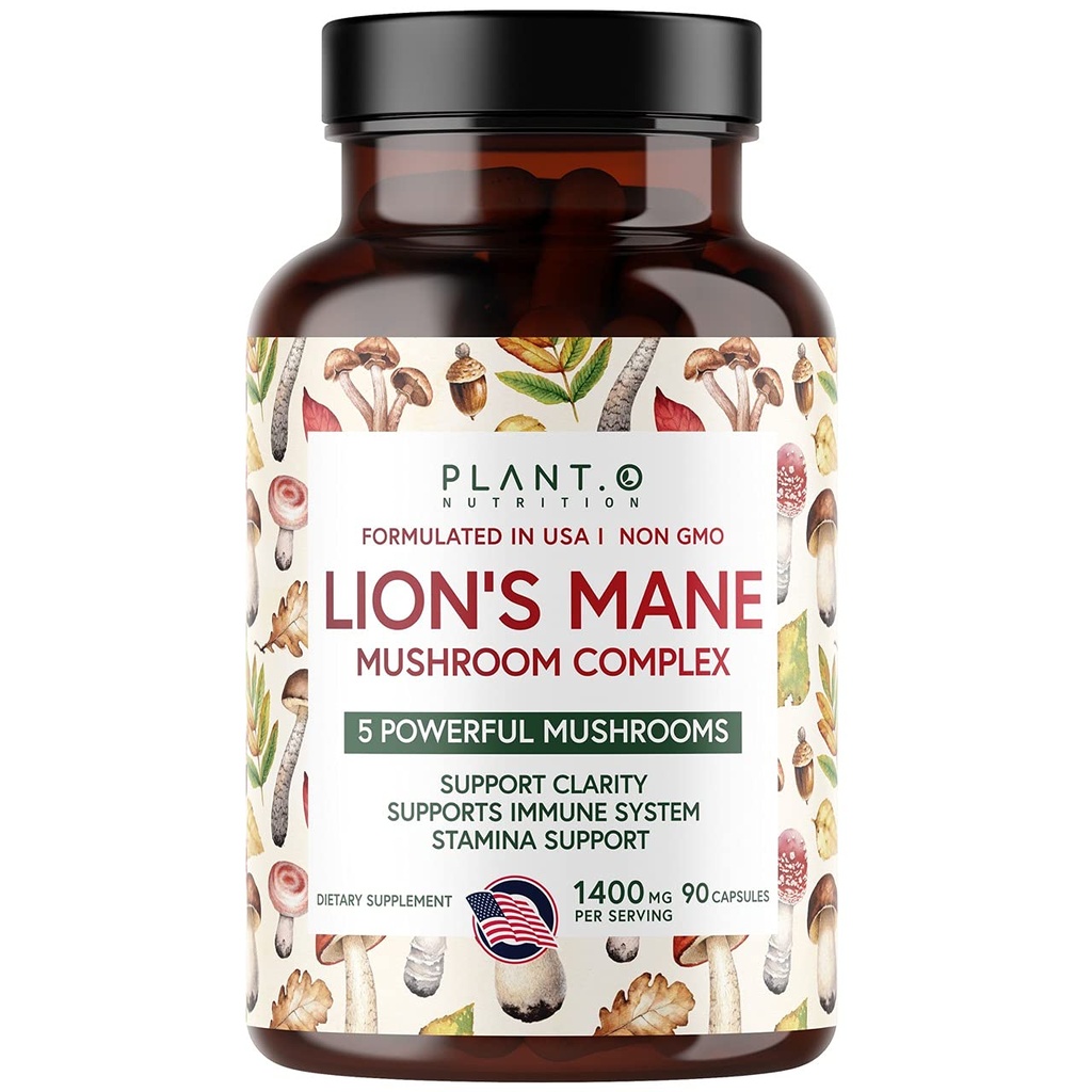 Planta.O Suplemento Mane de León Premium, Todo Nootropics Natural Suplemento Cerebro, 5 Complejo de Mushroom – Mane, Reishi, Chaga, Maitake, Shiitake para la inmunidad, Focus, Mood & Memory Boost, 90 Caps