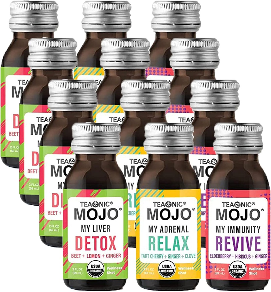 Zapatos de Wellness TEAONIC - Empaquetado de Variedad: Relaja, Revive, Zapatos de Detox, Zapatos de Wellness Orgánica Certificados, 12 Pack, 2 Fl. Oz Cada uno