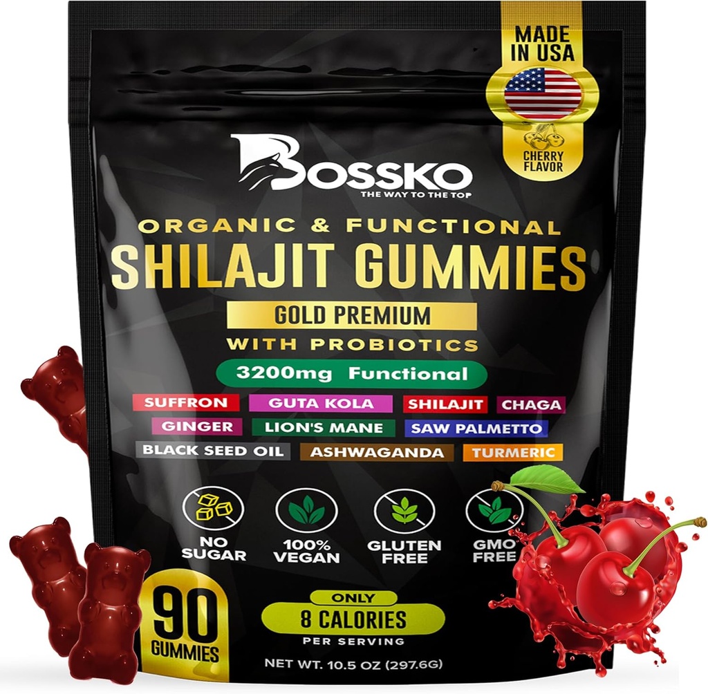 3200 MG Pure Himalayan Shilajit Gummies Orgánica para Mujeres Hombres con Probióticos & Magnesio Ashwagnadha Chaga Turmeric Fulvic Acid 105+ Trace Minerals I Vegan Non-GMO I Lab testó I 90 Conde
