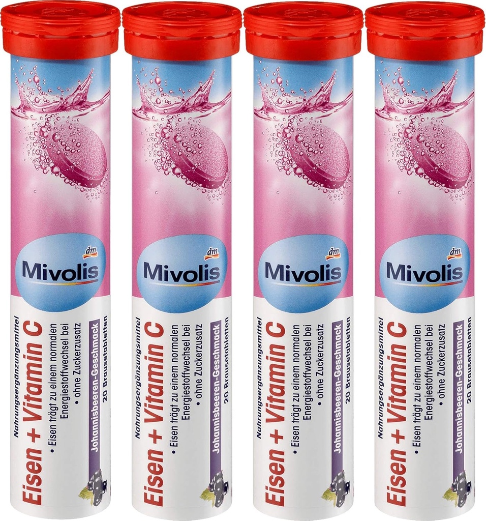 Mivolis Iron + Vitamina C effervescent Tablets - Suplementos dietéticos 4 Packs x 20 pcs viv Alemania