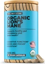 Lions Mane Mushroom Suplemento Orgánico (Extracto de Hericium) 60 Veggie Caps - Suplemento de Apoyo Inmunitario; Mejorar la Función Cognitiva + Promover la Vitalidad, Proteger las células Nerve