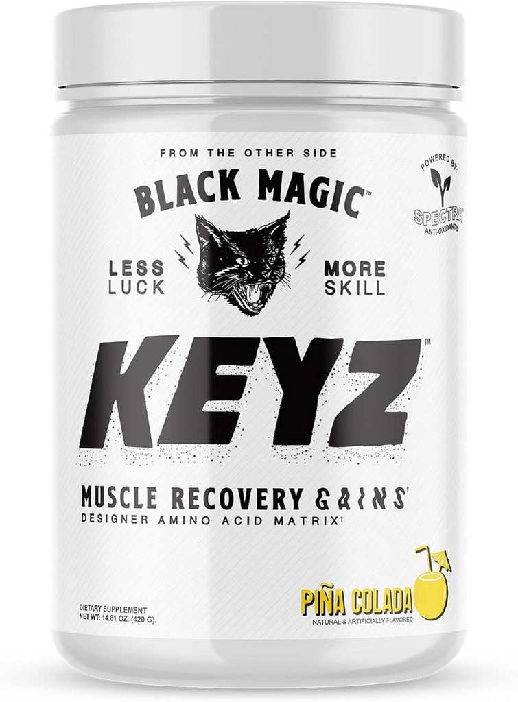 Magia negra Keyz Amino Acid Matrix Powder - recuperación muscular " resistencia - EAA's, BCAA's, Taurine - Keto, No Sugar, Caffeine Free - Pina Colada - 14.81 oz