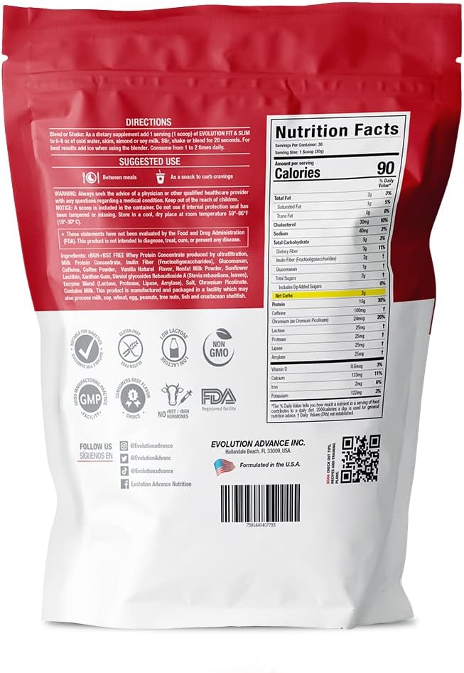 Evolution Advance Nutrition Fit &amp; Slim Blend – Grass-Fed Whey Protein Powder for Easy Digestion, Keto-Approved, Non-GMO, Stevia Sweetened, Natural Flavor – 2 libras (Café Frappullicioso)