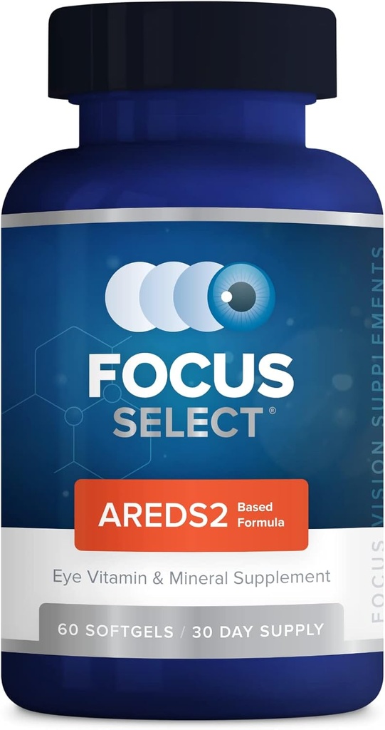 Focus Select AREDS2 Based Eye Vitamin-Mineral Supplement - Suplemento basado en AREDS2 para ojos (60 ct. 30 Day Supply) - Fórmula de bajo zinc de AREDS2 - Suplemento de Visión Ocular y Vitamina