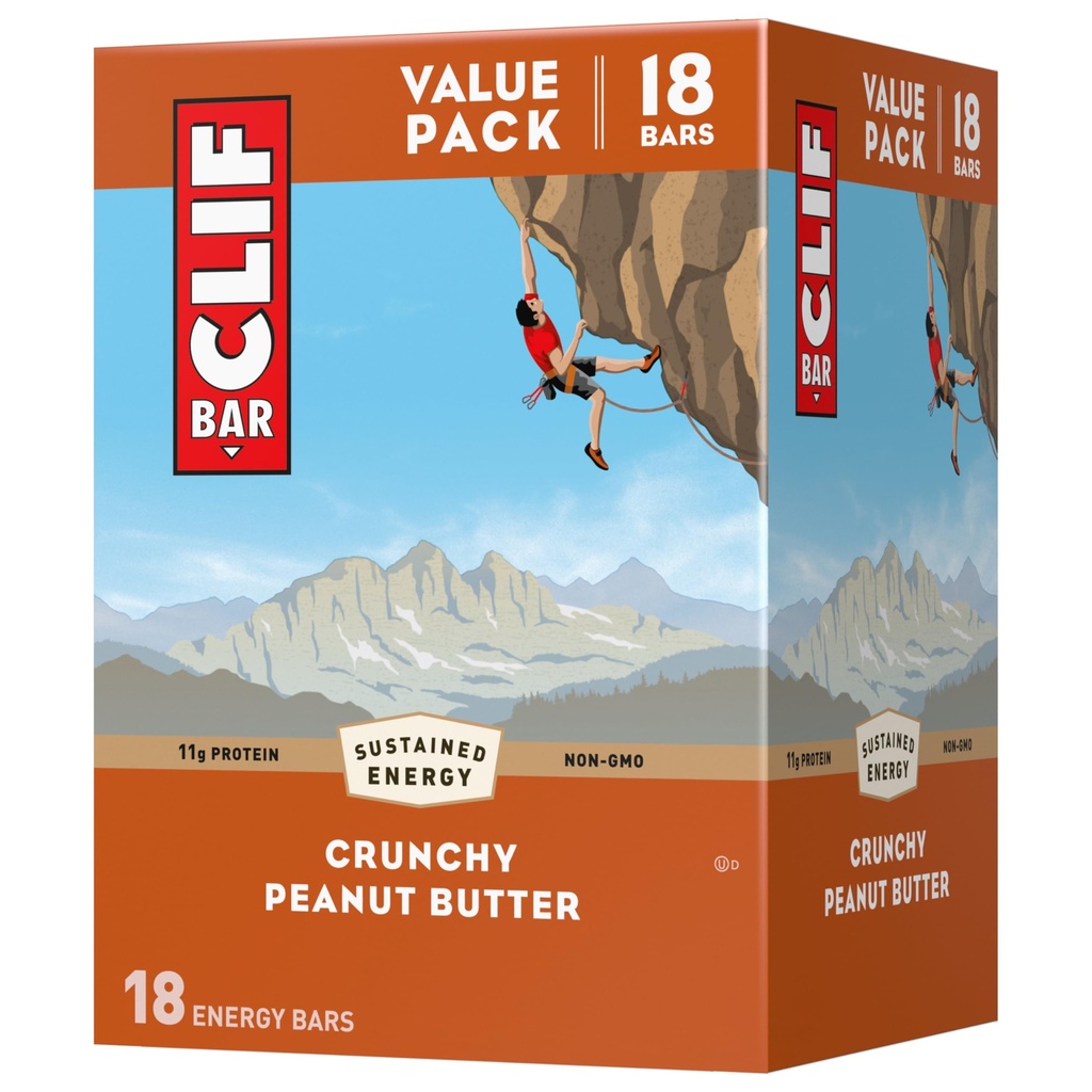 CLIF BAR - Mantequilla de cacahuete crujiente - Hecho con avena orgánica - 11g Proteína - No GMO - Planta base - Bares de energía - 2.4 oz. (18 Pack)