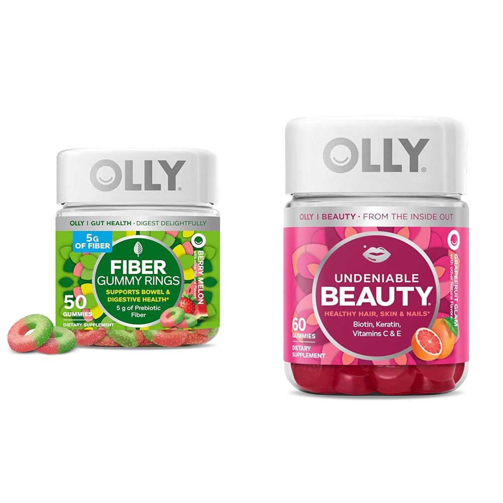 OLLY Fiber Gummy Rings, 5g Prebiotic Fiber, FOS (Fructo-oligosaccharides), Soporte Digestivo " Undeniable Beauty Gummy, for Hair, Skin, Nails, Biotin, Vitamina C, Keratin, Chewable Supplement