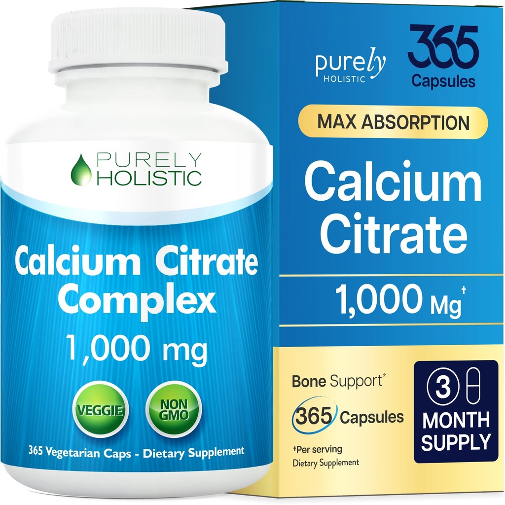 Citrato de calcio 1000mg - 365 cápsulas Vegan no Tablas con Parsley Añadido, Dandelion y Watercress - Sin vitamina D - Hecho en los EE.UU. por puramente Holístico