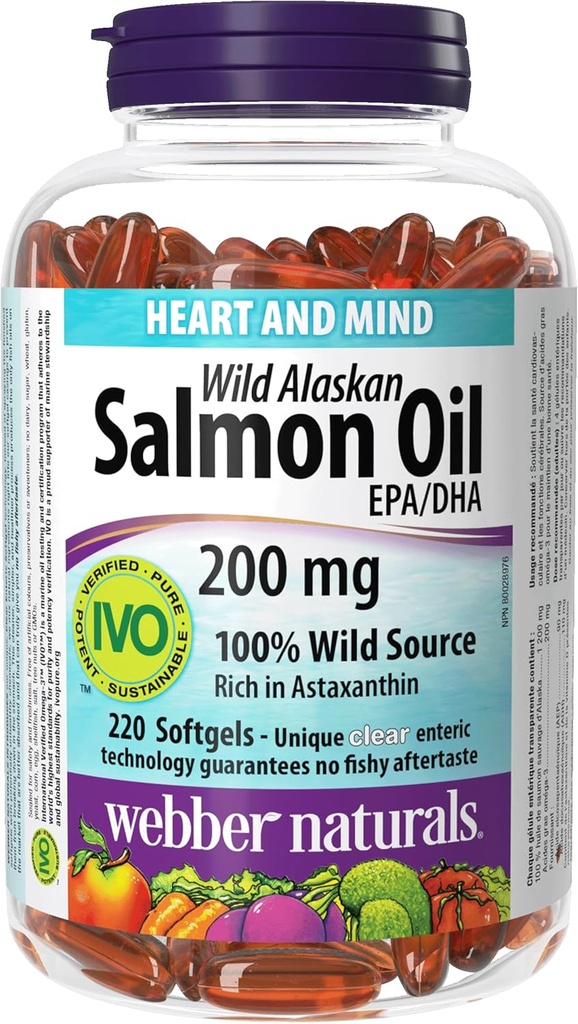 Webber Naturales Salvaje Aceite de Salmón de Alaska, 200 Mg, 220-Count