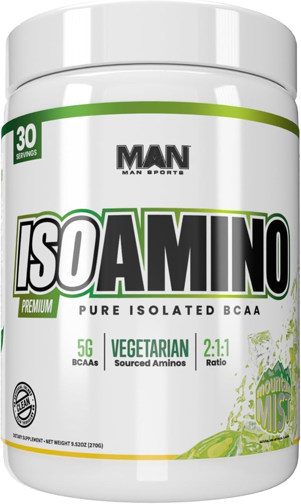 MAN Sports ISO Amino Pure Isolated BCAA Powder 270 Grams - Mountain Mist - Vegetarian Fórmula 2:1 ratio - Natural Ingredientes - No Fillers, No Colores artificiales - Lean Muscle Building Supplement