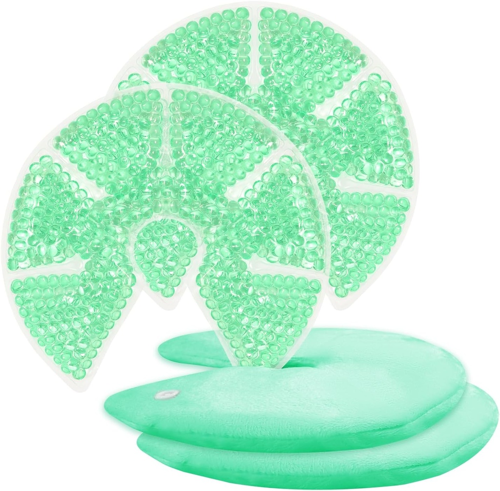 Hot/Cold Breast Gel Bead Ice Packs Breast Cooling/Heat Pads Relief for Breastfeeding, Nursing Pain, Mastitis, Engorgement, Swelling, Plugged Ducts ← Boost Milk Let-Down & Production,2 Pack (Green)