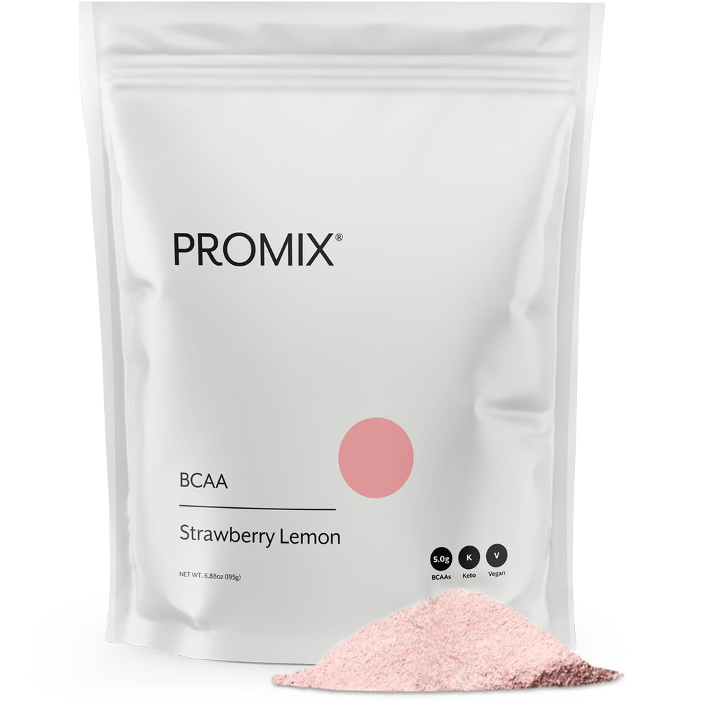 Promix BCAA Post-Workout Energy Powder - 5g Micronized BCAAs, Sugar Gratis, Planta Basada, Vegan, Keto - Strawberry Lemon - 30 Servings (Pack of 1)